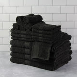 18-Piece Luxurious Solid Bath Towel Set Collection - Soft, Absorbent, and Quick-Drying - Black Color, Ideal for Bathroom Essentials and Everyday Use