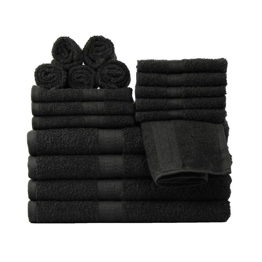 18-Piece Luxurious Solid Bath Towel Set Collection - Soft, Absorbent, and Quick-Drying - Black Color, Ideal for Bathroom Essentials and Everyday Use