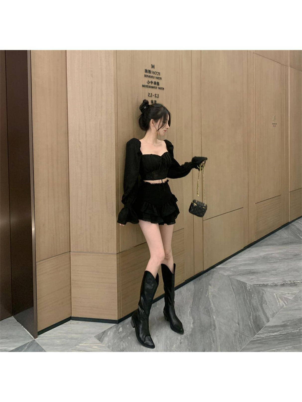 Women's Long Sleeve Crop Tops, Solid Color Patchwork Tie Up See-Through Blouse, Casual Sweet Style Tops
