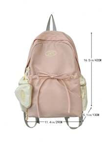 Pink Backpack With Cute Bow For Middle School Girls