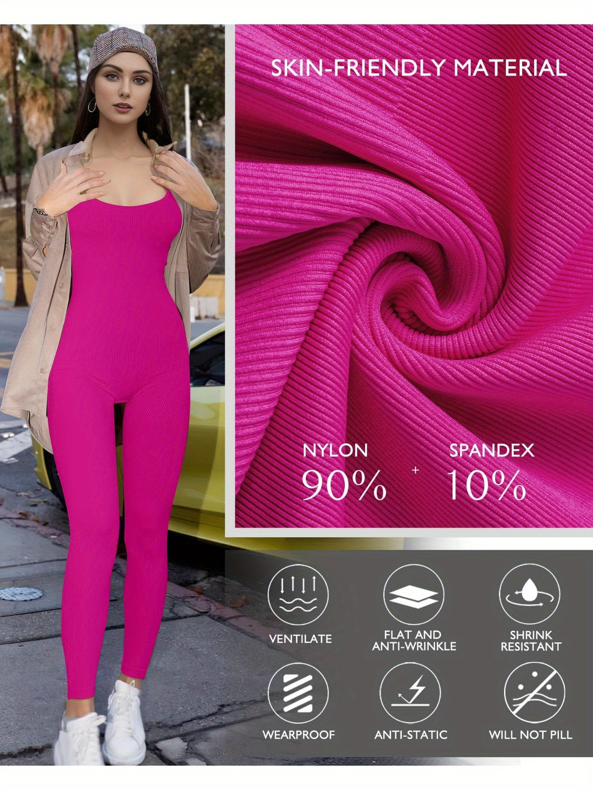 Jumpsuit for Women Workout Seamless Jumpsuits Yoga Ribbed One Piece Tank Tops Rompers Sleeveless Exercise Jumpsuits