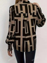 Women's Geometric Pattern Print Shirt,Long Sleeve Tops