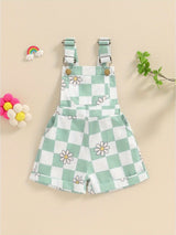 Adorable Toddler Baby Girl Summer Romper - Sleeveless Checkerboard Floral Print Jumpsuit with Pocket, Casual Overalls Shorts for Newborn, Cute Clothes for Little Princesses, Perfect for Outdoor Play and Special Occasions