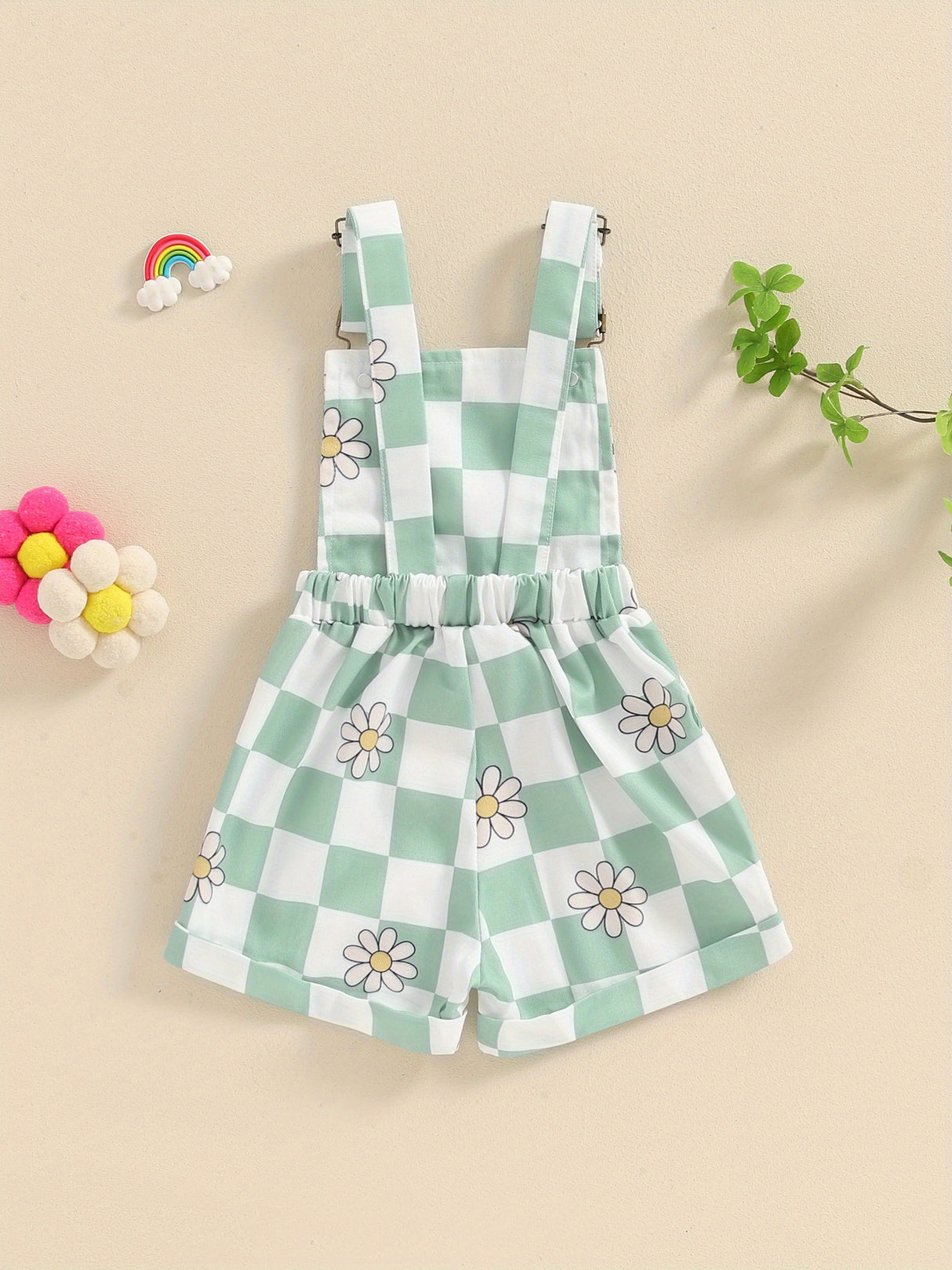 Adorable Toddler Baby Girl Summer Romper - Sleeveless Checkerboard Floral Print Jumpsuit with Pocket, Casual Overalls Shorts for Newborn, Cute Clothes for Little Princesses, Perfect for Outdoor Play and Special Occasions