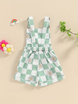 Adorable Toddler Baby Girl Summer Romper - Sleeveless Checkerboard Floral Print Jumpsuit with Pocket, Casual Overalls Shorts for Newborn, Cute Clothes for Little Princesses, Perfect for Outdoor Play and Special Occasions