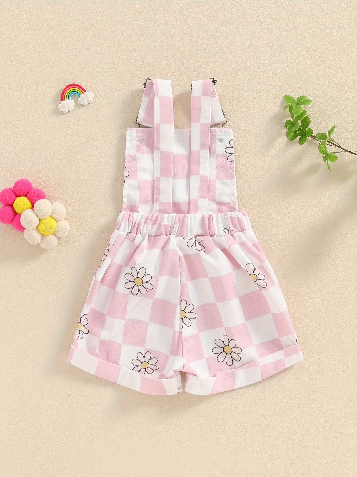Adorable Toddler Baby Girl Summer Romper - Sleeveless Checkerboard Floral Print Jumpsuit with Pocket, Casual Overalls Shorts for Newborn, Cute Clothes for Little Princesses, Perfect for Outdoor Play and Special Occasions