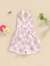 Adorable Toddler Baby Girl Summer Romper - Sleeveless Checkerboard Floral Print Jumpsuit with Pocket, Casual Overalls Shorts for Newborn, Cute Clothes for Little Princesses, Perfect for Outdoor Play and Special Occasions