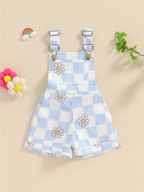 Adorable Toddler Baby Girl Summer Romper - Sleeveless Checkerboard Floral Print Jumpsuit with Pocket, Casual Overalls Shorts for Newborn, Cute Clothes for Little Princesses, Perfect for Outdoor Play and Special Occasions