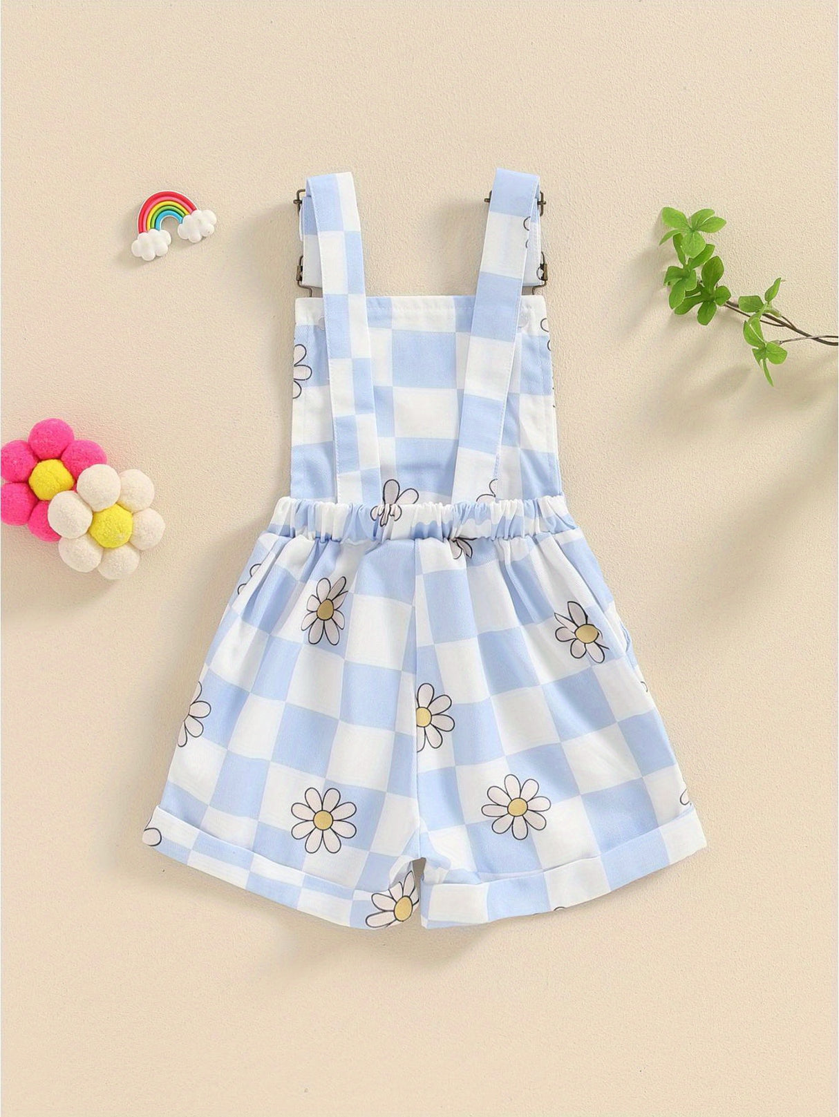 Adorable Toddler Baby Girl Summer Romper - Sleeveless Checkerboard Floral Print Jumpsuit with Pocket, Casual Overalls Shorts for Newborn, Cute Clothes for Little Princesses, Perfect for Outdoor Play and Special Occasions