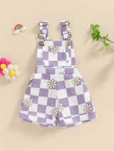 Adorable Toddler Baby Girl Summer Romper - Sleeveless Checkerboard Floral Print Jumpsuit with Pocket, Casual Overalls Shorts for Newborn, Cute Clothes for Little Princesses, Perfect for Outdoor Play and Special Occasions