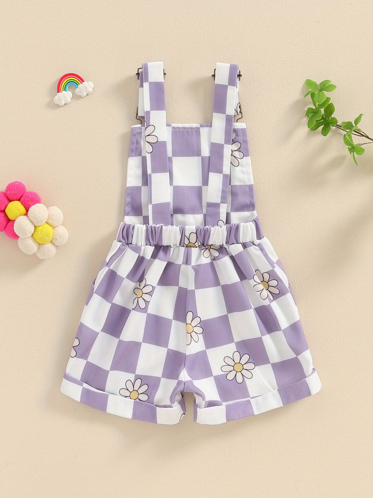 Adorable Toddler Baby Girl Summer Romper - Sleeveless Checkerboard Floral Print Jumpsuit with Pocket, Casual Overalls Shorts for Newborn, Cute Clothes for Little Princesses, Perfect for Outdoor Play and Special Occasions
