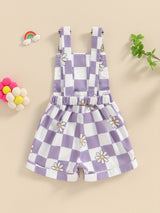 Adorable Toddler Baby Girl Summer Romper - Sleeveless Checkerboard Floral Print Jumpsuit with Pocket, Casual Overalls Shorts for Newborn, Cute Clothes for Little Princesses, Perfect for Outdoor Play and Special Occasions