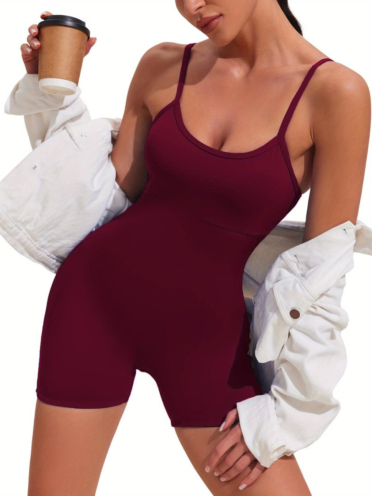 Jumpsuits for Women Yoga Spaghetti Strap Rompers Seamless 1Pcs Workout Sports Bra Unitard Bodysuit