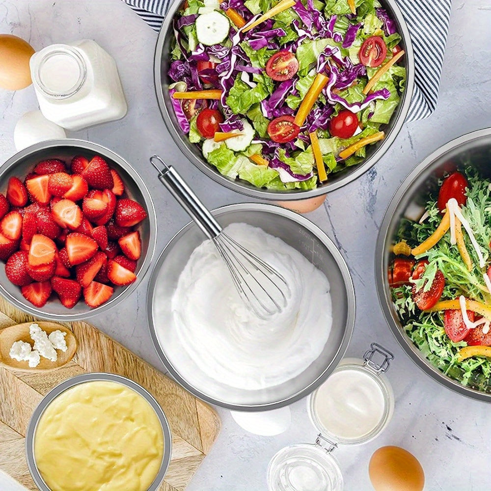 Mixing Bowls with Airtight Lids, 22 PCS Stainless Steel Nesting Bowls, with 3 Grater Attachments, Scale Marks & Non-Slip Bottom, Size 5, 4, 3, 2, 1.5, 0.63QT, Ideal for Mixing & Prepping