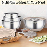Mixing Bowls with Airtight Lids, 22 PCS Stainless Steel Nesting Bowls, with 3 Grater Attachments, Scale Marks & Non-Slip Bottom, Size 5, 4, 3, 2, 1.5, 0.63QT, Ideal for Mixing & Prepping