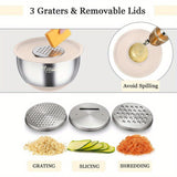 Mixing Bowls with Airtight Lids, 22 PCS Stainless Steel Nesting Bowls, with 3 Grater Attachments, Scale Marks & Non-Slip Bottom, Size 5, 4, 3, 2, 1.5, 0.63QT, Ideal for Mixing & Prepping