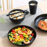 32pcs Modern Plastic Dinnerware Set - Round Tableware with Holiday Theme, Includes Plates, Bowls, Cups, Knives, Forks, Spoons, Chopsticks - Durable, Anti-Fall Design for Home, Restaurant, Outdoor Use