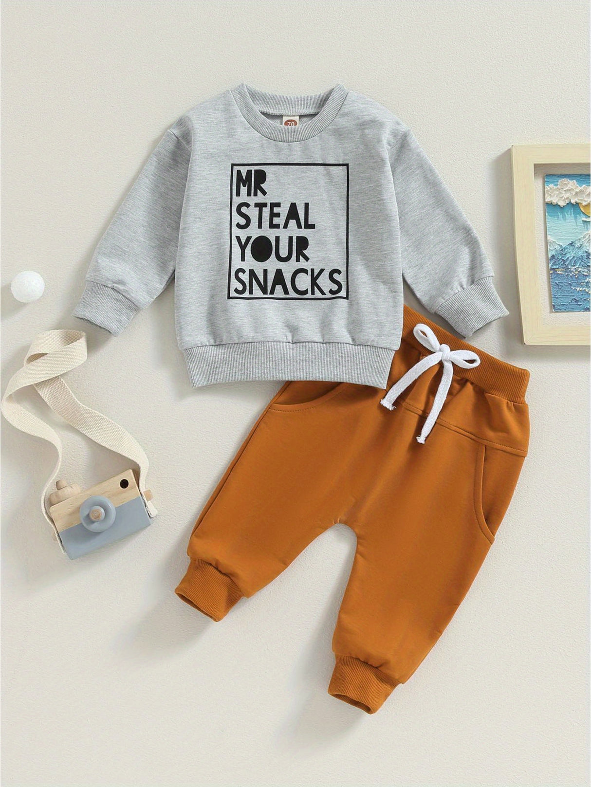 Toddler Boys 2PCS Pants Sets Long Sleeve Letter Print Sweatshirt Tops and Drawstring Pants Sets