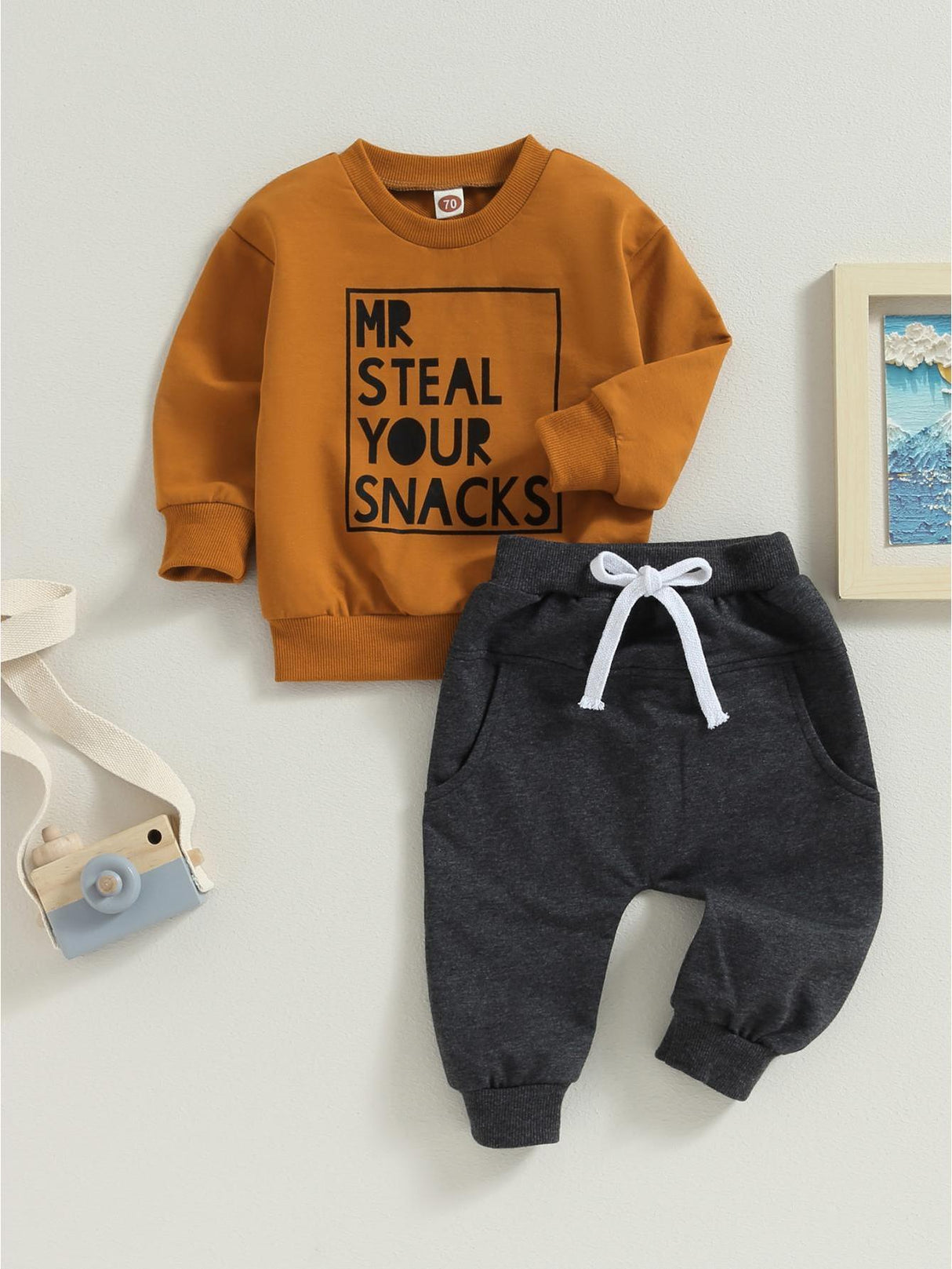 Toddler Boys 2PCS Pants Sets Long Sleeve Letter Print Sweatshirt Tops and Drawstring Pants Sets