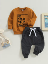 Toddler Boys 2PCS Pants Sets Long Sleeve Letter Print Sweatshirt Tops and Drawstring Pants Sets