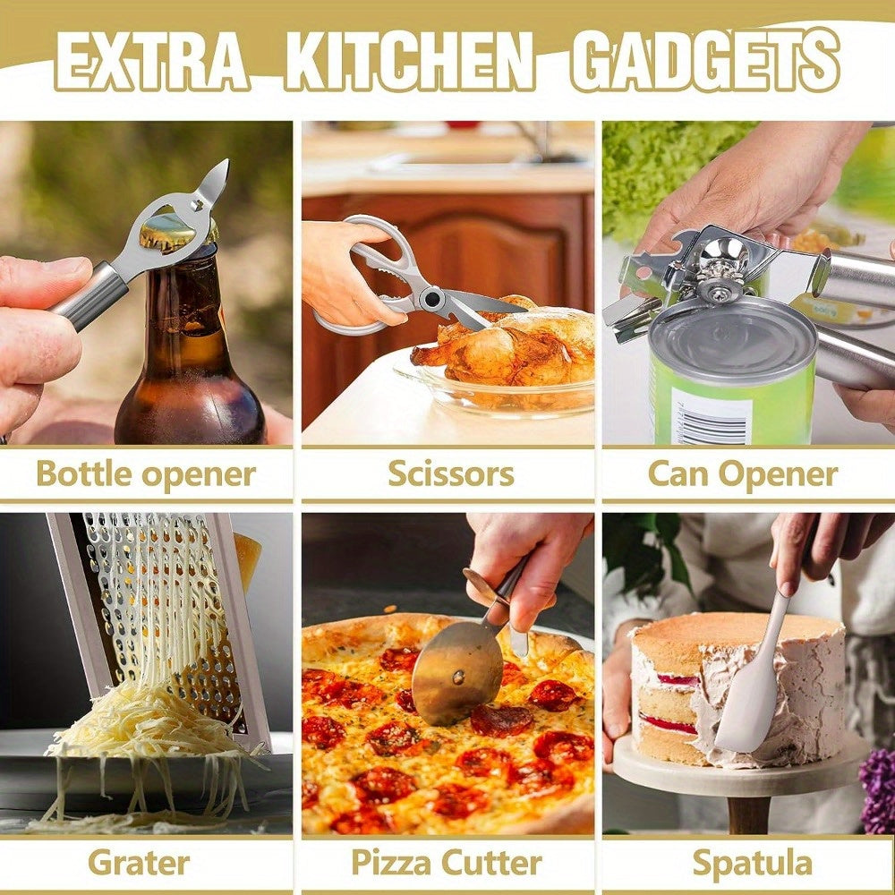 Chef Silicone Kitchen Utensil Set, 34PCS Heat Resistant Kitchen Gadgets and Tools With Grater, Wood Handles for Nonstick Cookware