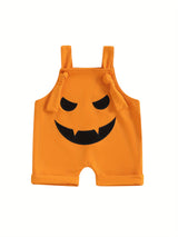 Baby Toddler Boys Girls Halloween Overalls Sleeveless Square Neck Pumpkin/Ghost Face Embroidery Rompers Newborn Jumpsuits