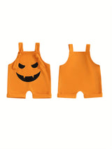 Baby Toddler Boys Girls Halloween Overalls Sleeveless Square Neck Pumpkin/Ghost Face Embroidery Rompers Newborn Jumpsuits