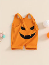 Baby Toddler Boys Girls Halloween Overalls Sleeveless Square Neck Pumpkin/Ghost Face Embroidery Rompers Newborn Jumpsuits