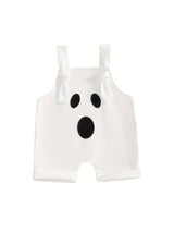 Baby Toddler Boys Girls Halloween Overalls Sleeveless Square Neck Pumpkin/Ghost Face Embroidery Rompers Newborn Jumpsuits
