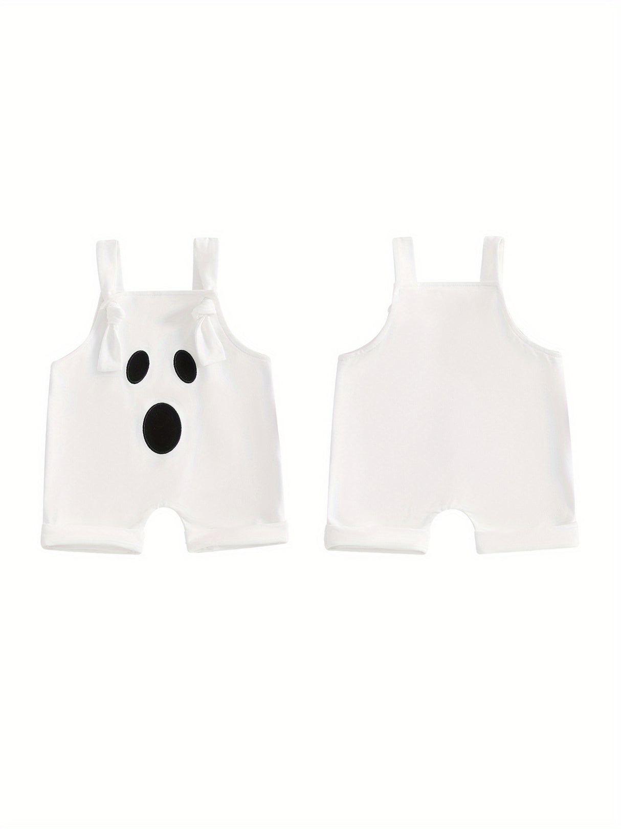 Baby Toddler Boys Girls Halloween Overalls Sleeveless Square Neck Pumpkin/Ghost Face Embroidery Rompers Newborn Jumpsuits