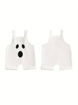 Baby Toddler Boys Girls Halloween Overalls Sleeveless Square Neck Pumpkin/Ghost Face Embroidery Rompers Newborn Jumpsuits