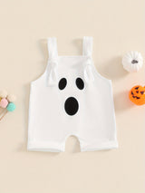 Baby Toddler Boys Girls Halloween Overalls Sleeveless Square Neck Pumpkin/Ghost Face Embroidery Rompers Newborn Jumpsuits