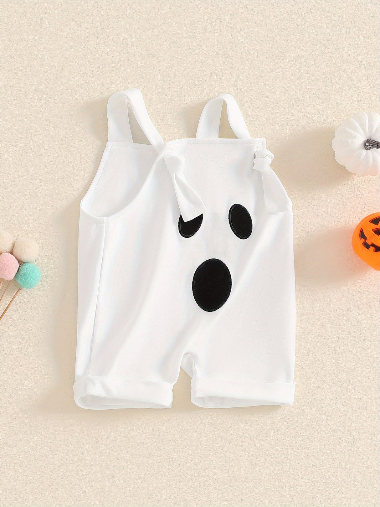Baby Toddler Boys Girls Halloween Overalls Sleeveless Square Neck Pumpkin/Ghost Face Embroidery Rompers Newborn Jumpsuits