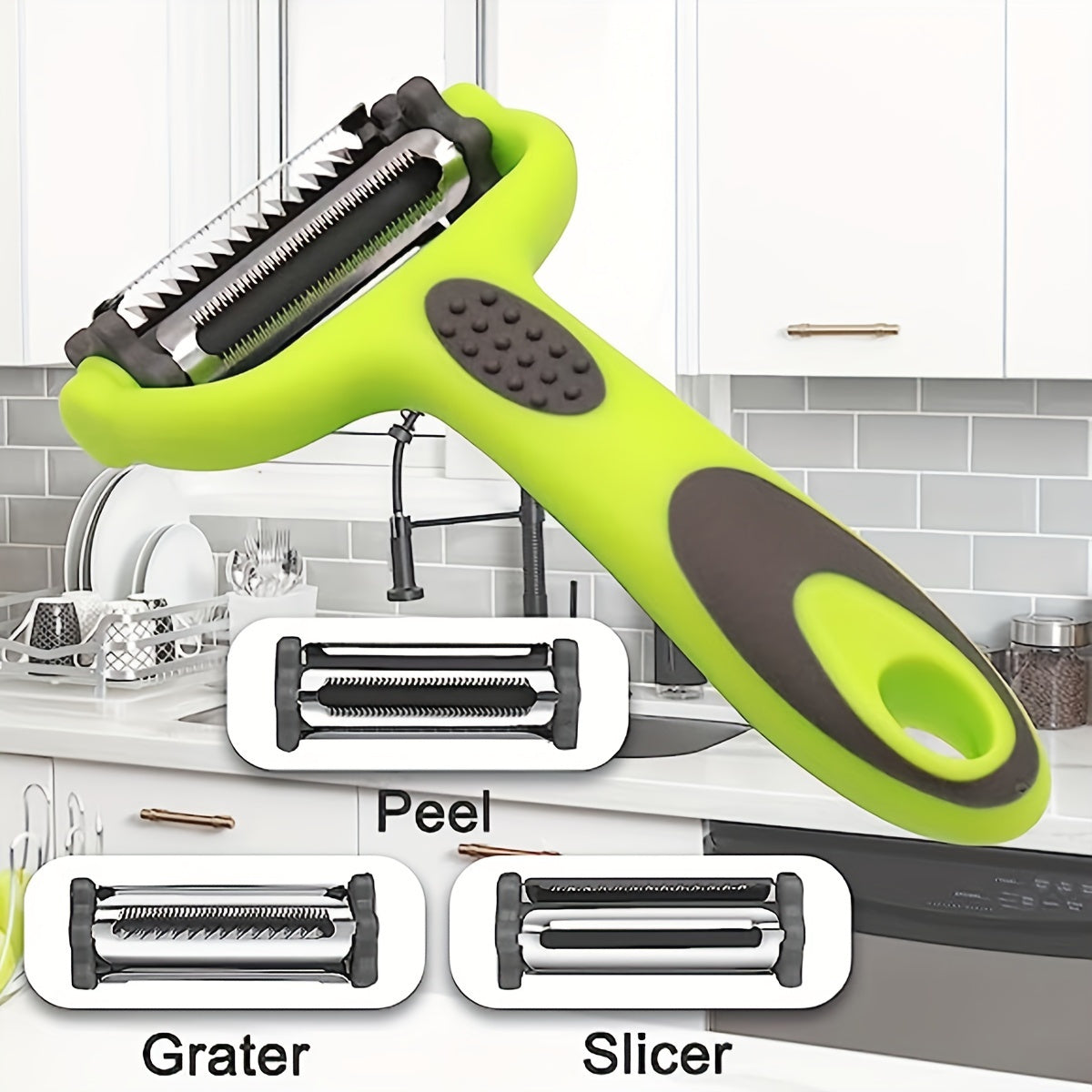 Multi-Functional 3-in-1 ABS Rotary Peeler - Serrated Blade Vegetable & Fruit Peeler with Julienne Slicer & Grater - Kitchen Prep Tool for Veggie Salad, Zucchini Noodles - Durable Stainless Steel - 1pc