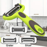 Multi-Functional 3-in-1 ABS Rotary Peeler - Serrated Blade Vegetable & Fruit Peeler with Julienne Slicer & Grater - Kitchen Prep Tool for Veggie Salad, Zucchini Noodles - Durable Stainless Steel - 1pc