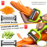 Multi-Functional 3-in-1 ABS Rotary Peeler - Serrated Blade Vegetable & Fruit Peeler with Julienne Slicer & Grater - Kitchen Prep Tool for Veggie Salad, Zucchini Noodles - Durable Stainless Steel - 1pc