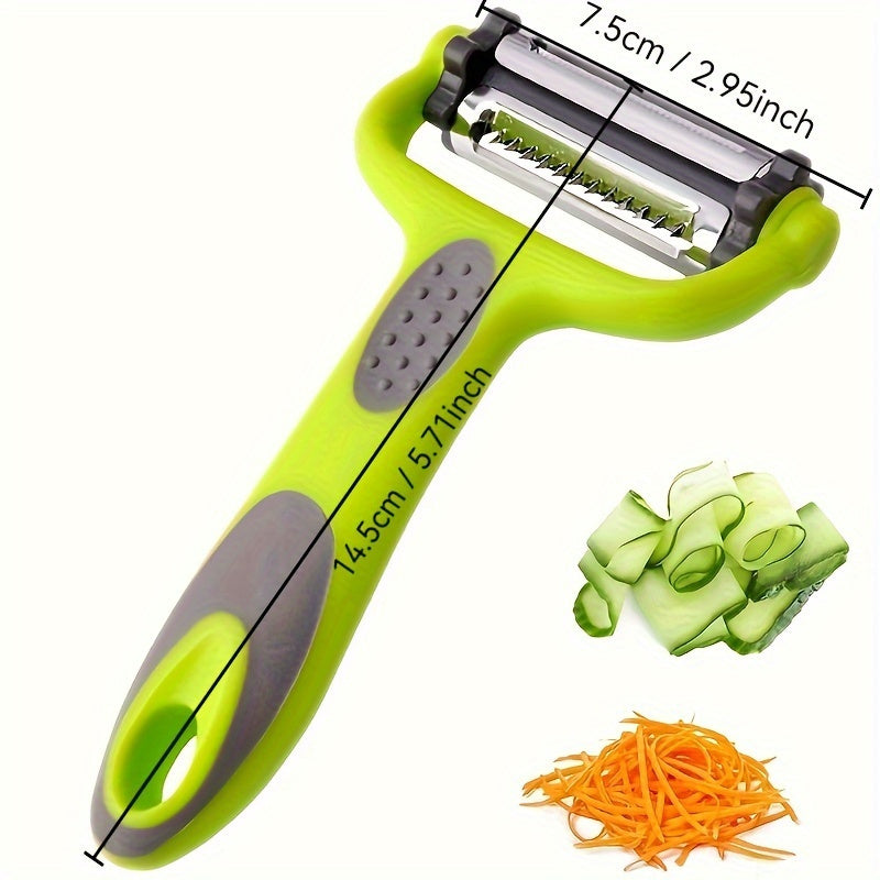 Multi-Functional 3-in-1 ABS Rotary Peeler - Serrated Blade Vegetable & Fruit Peeler with Julienne Slicer & Grater - Kitchen Prep Tool for Veggie Salad, Zucchini Noodles - Durable Stainless Steel - 1pc