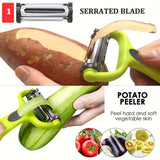 Multi-Functional 3-in-1 ABS Rotary Peeler - Serrated Blade Vegetable & Fruit Peeler with Julienne Slicer & Grater - Kitchen Prep Tool for Veggie Salad, Zucchini Noodles - Durable Stainless Steel - 1pc