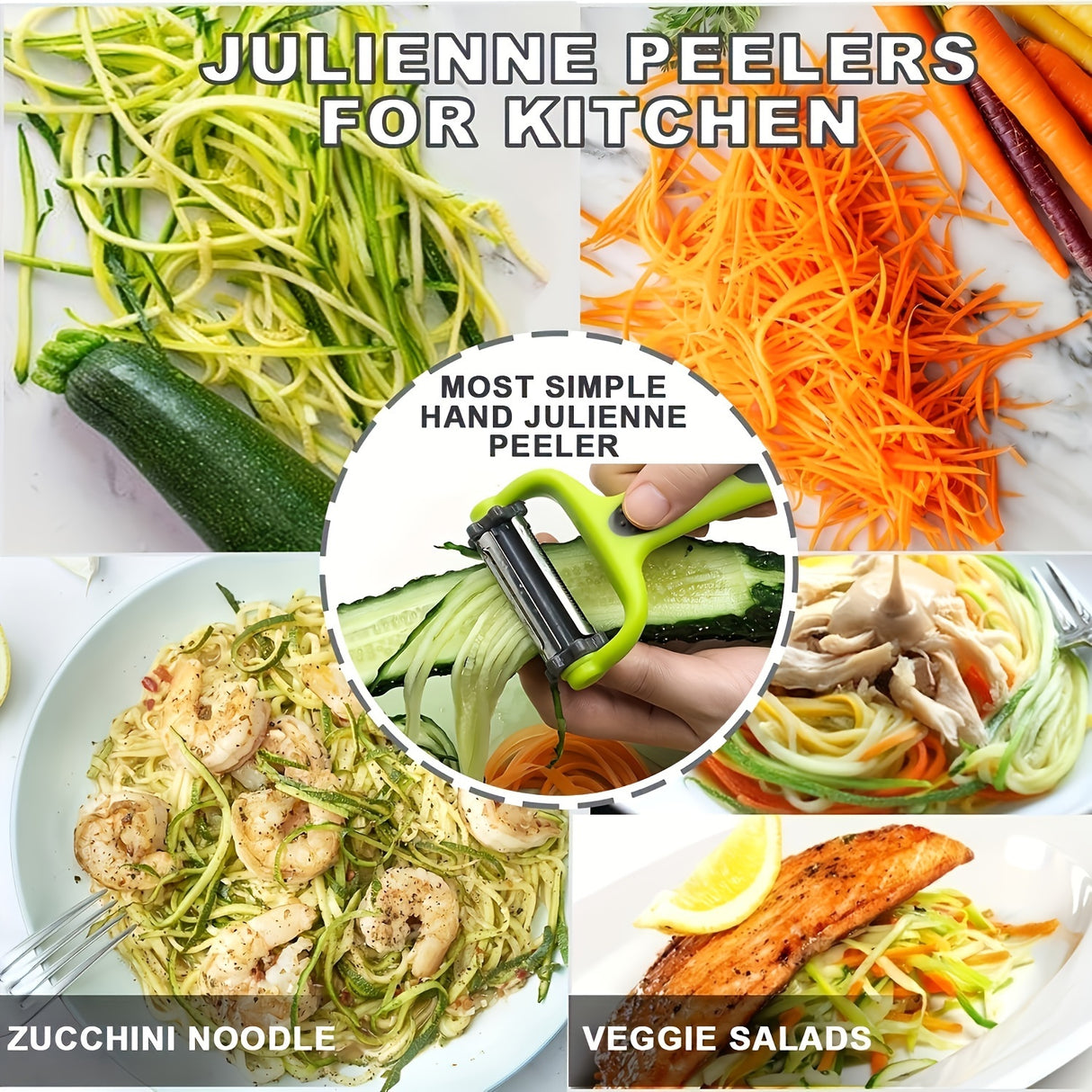 Multi-Functional 3-in-1 ABS Rotary Peeler - Serrated Blade Vegetable & Fruit Peeler with Julienne Slicer & Grater - Kitchen Prep Tool for Veggie Salad, Zucchini Noodles - Durable Stainless Steel - 1pc
