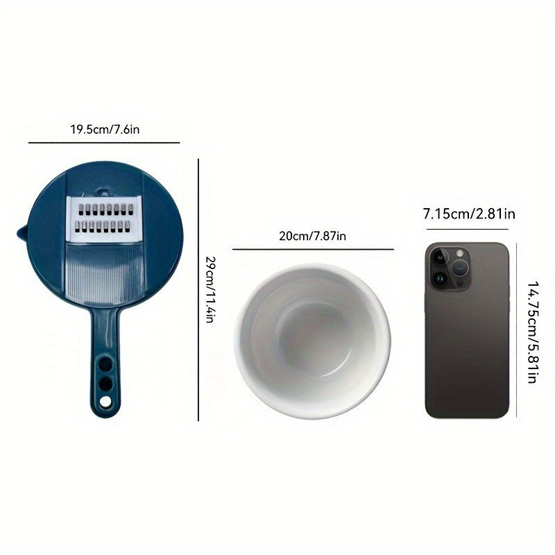 7 Replaceable Blades Multifunctional Manual Vegetable Cutter and Slicer Set with Plastic and Acrylic Grater, Shredder, and Slicing Tool, Hand Protector and Scraper for Kitchen Prep