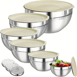 6-Piece Stainless Steel Mixing Bowls Set with 3 Grater Attachments - Anti-Rust Kitchen Food Storage Organizers, Large Size 4.5, 3.5, 2.1, 1.5, 1.1, 0.7QT Nesting Bowls