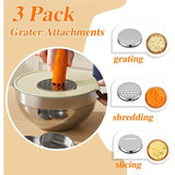 6-Piece Stainless Steel Mixing Bowls Set with 3 Grater Attachments - Anti-Rust Kitchen Food Storage Organizers, Large Size 4.5, 3.5, 2.1, 1.5, 1.1, 0.7QT Nesting Bowls