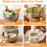 6-Piece Stainless Steel Mixing Bowls Set with 3 Grater Attachments - Anti-Rust Kitchen Food Storage Organizers, Large Size 4.5, 3.5, 2.1, 1.5, 1.1, 0.7QT Nesting Bowls