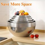 6-Piece Stainless Steel Mixing Bowls Set with 3 Grater Attachments - Anti-Rust Kitchen Food Storage Organizers, Large Size 4.5, 3.5, 2.1, 1.5, 1.1, 0.7QT Nesting Bowls