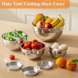 6-Piece Stainless Steel Mixing Bowls Set with 3 Grater Attachments - Anti-Rust Kitchen Food Storage Organizers, Large Size 4.5, 3.5, 2.1, 1.5, 1.1, 0.7QT Nesting Bowls