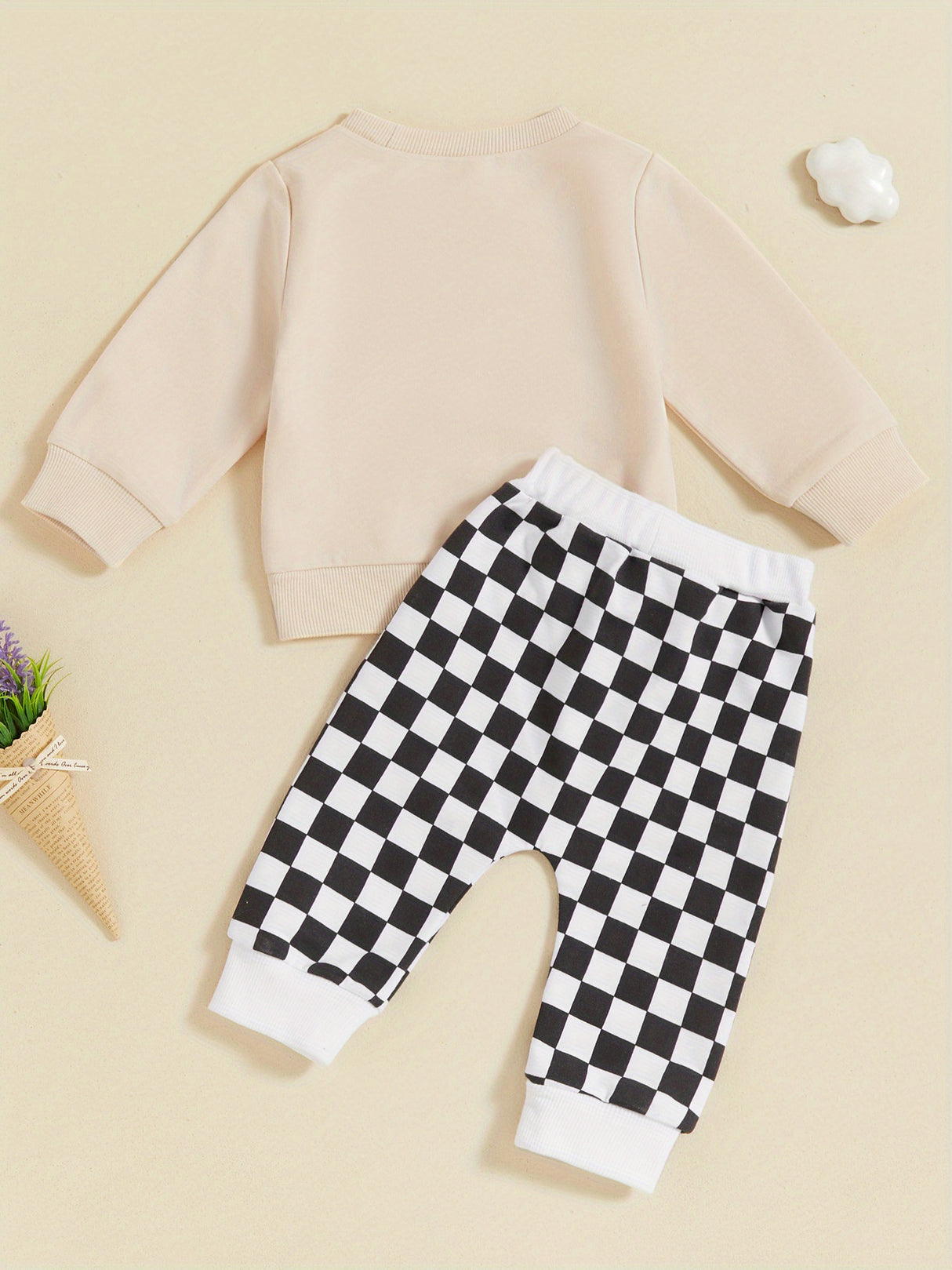 Toddler Boys Halloween Outfits Pumpkin Letter Print Long Sleeve Sweatshirts Checkerboard Long Pants 2Pcs Fall Clothes Set