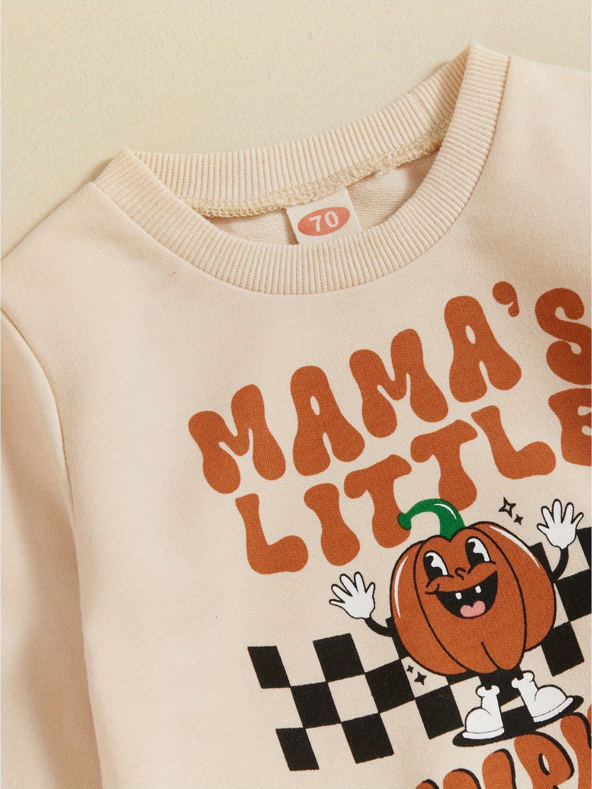 Toddler Boys Halloween Outfits Pumpkin Letter Print Long Sleeve Sweatshirts Checkerboard Long Pants 2Pcs Fall Clothes Set