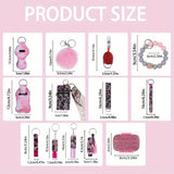 13-Piece Rhinestone Self-Defense Keychain Set - Stylish Wristband Keychain with Storage Bag and Pompom Card Bag Accessories for Women's Protection and Fashion - Strong, Durable, and Practical Christmas Gift or School Season A