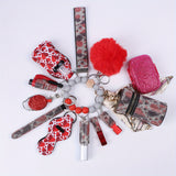 13-Piece Rhinestone Self-Defense Keychain Set - Stylish Wristband Keychain with Storage Bag and Pompom Card Bag Accessories for Women's Protection and Fashion - Strong, Durable, and Practical Christmas Gift or School Season A