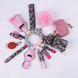 13-Piece Rhinestone Self-Defense Keychain Set - Stylish Wristband Keychain with Storage Bag and Pompom Card Bag Accessories for Women's Protection and Fashion - Strong, Durable, and Practical Christmas Gift or School Season A